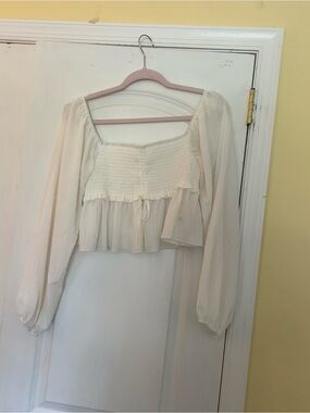 NORDSTROM WAYF Sheer Smocked Peasant Blouse - Ivory